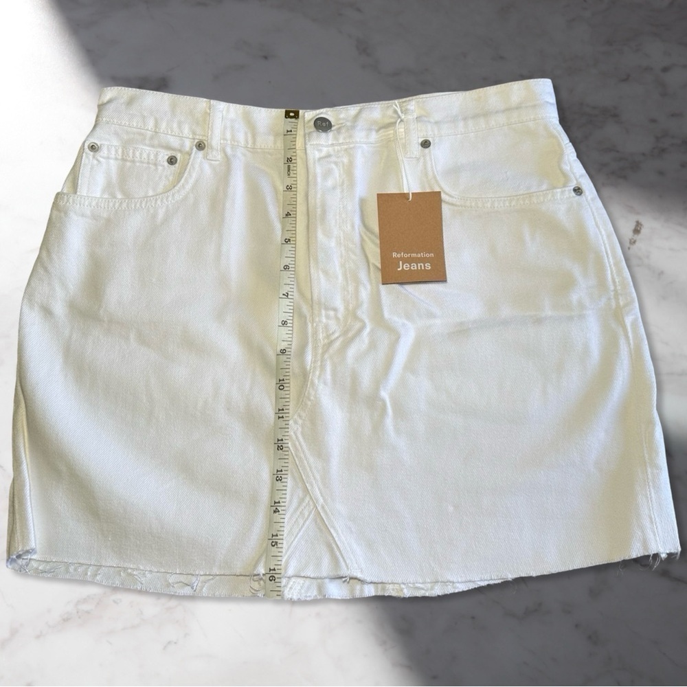 Reformation Cherry Denim Mini Skirt In White Size 31 - Picture 8 of 14